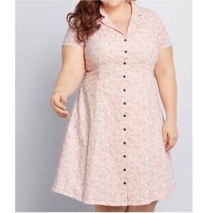 ModCloth Size 22 Daytime Dynamo Dress Pink Gingham Daisy